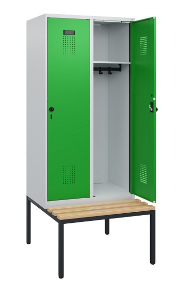 C+P Spind Evolo PLUS, 2 Abteile, 1950x800x815mm, 7035/6037, Drehriegel, Sitzfläche Buche-Hartholz, Sitzbank, 0490505-22 S10011