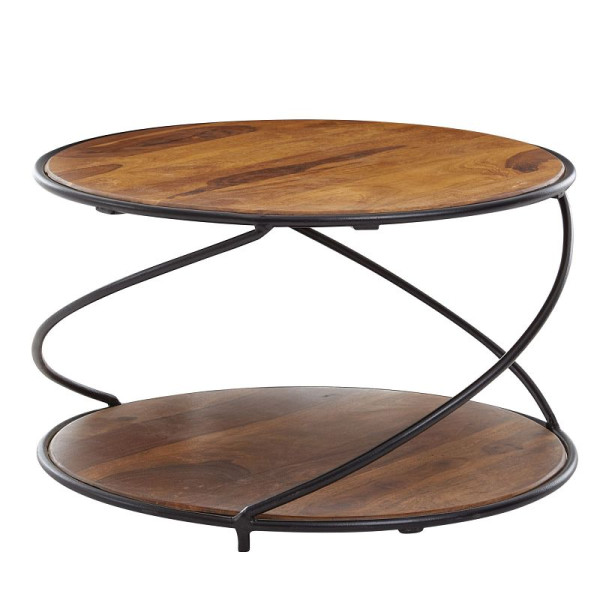 Wohnling Couchtisch 58x58x35 cm Sheesham Massivholz/Metall Sofatisch Rund, Design Wohnzimmertisch Kaffeetisch Massiv, WL6.551