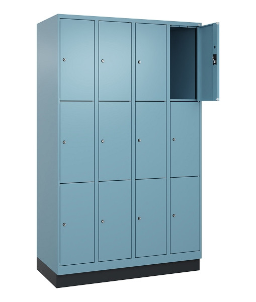 C+P Schließfachschrank Evolo PLUS, mit Sockel, 12 Fächer, 1950x1200x500mm, 0010/2406015 RDS Architekturblau, Abteile 4, 049020-403 S10021