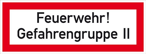 SafetyMarking Hinweisschild für die Feuerwehr, Feuerwehr! Gefahrengruppe II, BxH 29,7x10,5 cm, Aluminium, 11.2642