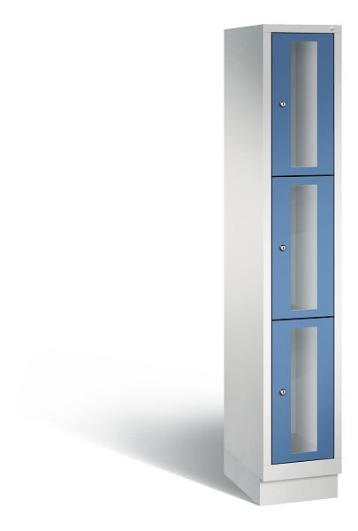 C+P Schließfachschrank Classic, 3 Fächer, H1800xB320xT500 mm, Grau/Fernblau, 8020A103 S10018