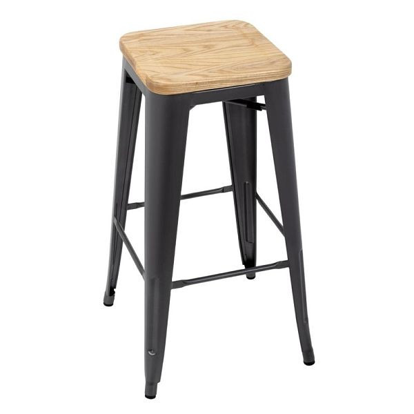 Bolero Bistro Barhocker aus Stahl mit Holzsitz - grau (4 Stück), GM639