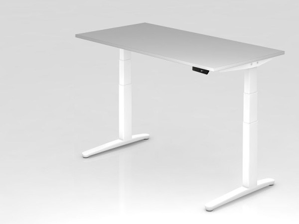 Hammerbacher Sitz-Steh-Schreibtisch elektrisch 160x80cm Grau/Weiß, Rechteckform, VXBHM16/5/WW
