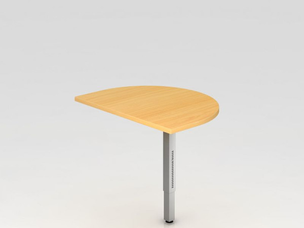 Hammerbacher Anbautisch mit Stützfuß eckig 60x80cm Buche/Silber, gerundet zum Anbau an Schreibtisch, VRA60/6/S