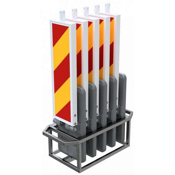 Schake Klappbaken-SET2 bestehend aus: 1x Transportbox für Klappbaken, 5x Klappbake rot/gelb doppelseitig schraffiert, 36080SK-SET2