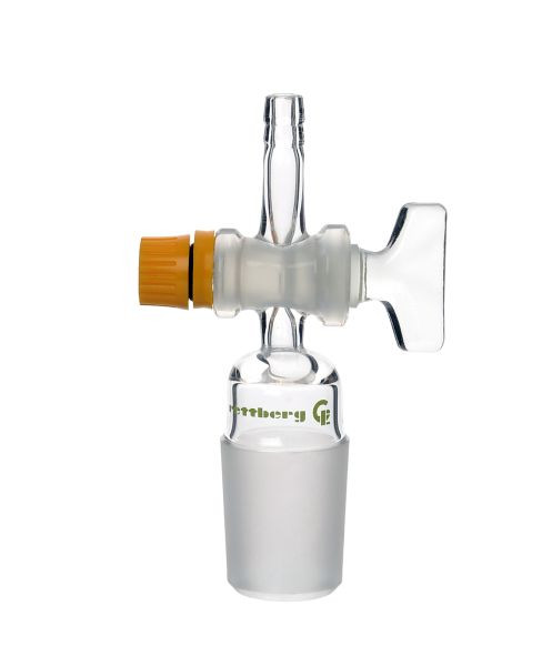 Rettberg Übergangsstück, Kern NS 19/26 auf Olive 8 mm, mit geradem Rohr und Hahn NS 14,5/2,5 mm Bohrung, Borosilikatglas 3.3, 107000447