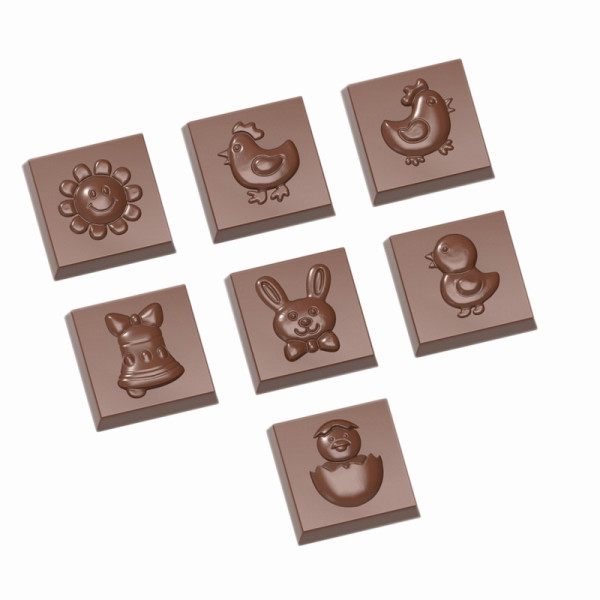 Schneider Schokoladen Form - Ostern 7 Figuren, 275 x 135 x 24 mm / 31 x 31 x 9 mm, 9 gr, 3 x 7 Stück, 421641