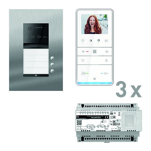 TCS Türkontrollsystem video: pack PRO 3WE Außenstation AVU 3T UP 3x Freisprecher IVW6511 Steuergerät, PVUF031/001