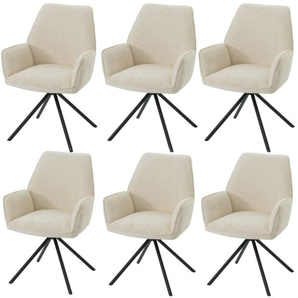 Mendler 6er-Set Esszimmerstuhl HWC-G67, Küchenstuhl Stuhl mit Armlehne, drehbar Auto-Position, Chenille Öko-Tex FSC®, creme, 6x108494