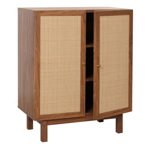 Mendler Highboard HWC-M51, Kommode Schrank Sideboard, Staufächer, Kubu Rattan 98x79x42cm, Walnuss-Optik, 105395+105396
