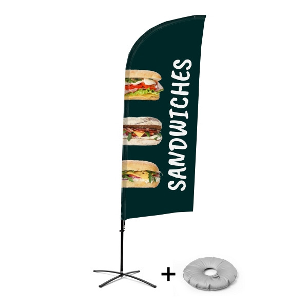 Showdown Displays Beachflag Alu Wind Komplett-Set Sandwiches Englisch Kreuzständer, BFAW310-CB30-WB-I70
