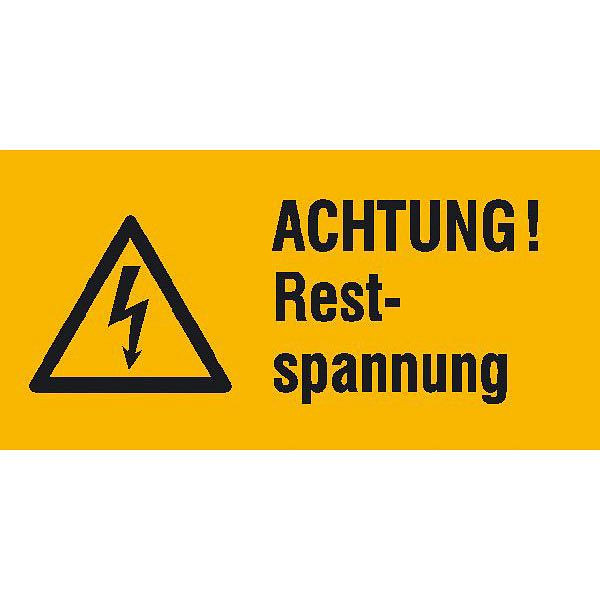 SafetyMarking Warn-Kombischild, Achtung! Restspannung, BxH 5,2x2,6 cm, Folie, selbstklebend, VE: 9 Stück/Bogen, 30.0598