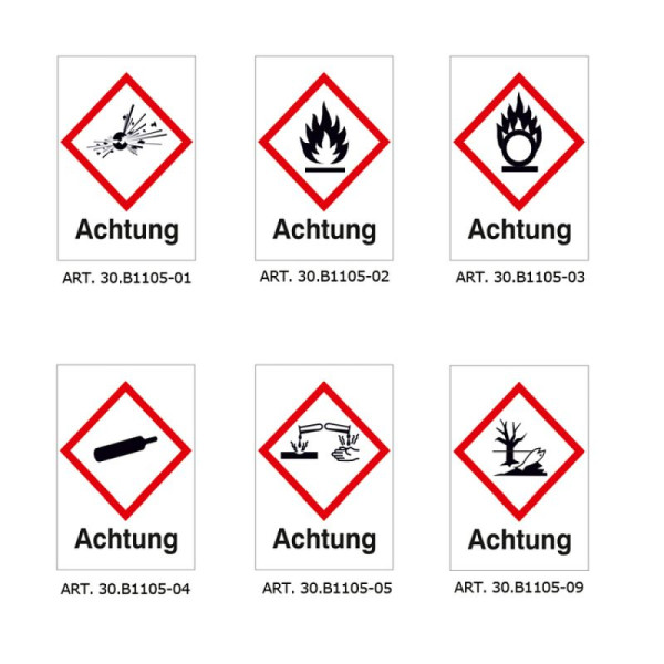 Stein HGS GHS-Gefahrstoffetikett, Text: Achtung, 25 x 35 mm / 16er-Bogen, Explosionsgefährlich, 30.b1104-01
