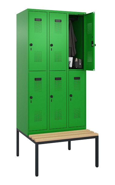 C+P Doppelstock-Spind Evolo PLUS, Bank, 6 Fächer, 2120x900x815mm, 6037/6037, Drehriegel, Sitzfläche Buche-Hartholz, Sitzbank, 0493507-30 S10026