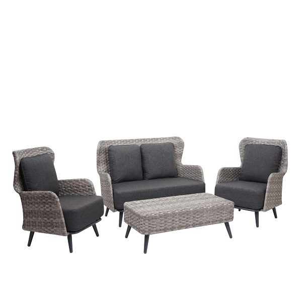 Mendler Poly-Rattan Gartengarnitur HWC-G53, Lounge-Set Sofa Sitzgruppe, Spun Poly, grau, Polster dunkelgrau, 71671