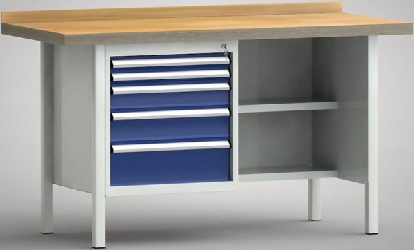 KLW Standard-Werkbank - 1500 x 700 x 840 mm L x T x H, links 2x50EA/100EA/125EA/175EA, WS138N-1500M40-E7028