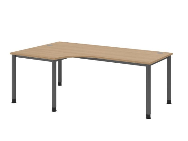 Hammerbacher Schreibtisch HS82, 200 x 120 cm, Platte: Eiche, 25 mm dick, Winkelform 90°, 4-Fuß-Gestell in Graphit, Arbeitshöhe 68,5-81cm, VHS82/E/G
