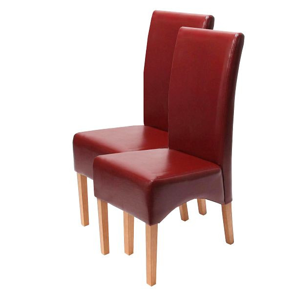 Mendler 2er-Set Esszimmerstuhl Küchenstuhl Stuhl Latina, LEDER, rot, helle Beine, 7957