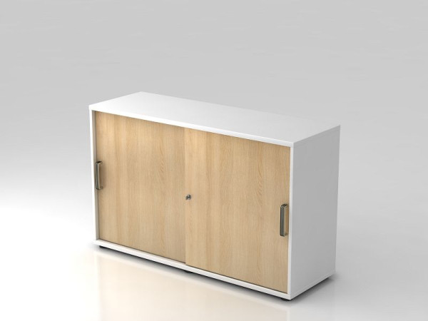 Hammerbacher Schiebetürschrank 2OH 120cm Streifengriff Weiß/Eiche, 120x40x74,8 cm (BxTxH), V1752S/W/E/SG