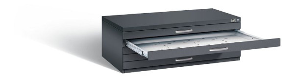 C+P Flachablageschrank Serie 7100_7200, H420xB1100xT765mm, Farbe: Schwarzgrau, Bügelgriff, 7100-000 S10098