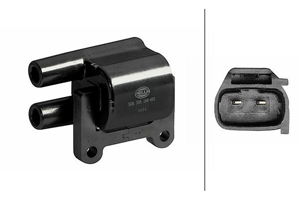 HELLA Zündspule, 12V, 2-polig, Verteilerzündspule, geschraubt, 5DA 358 168-651