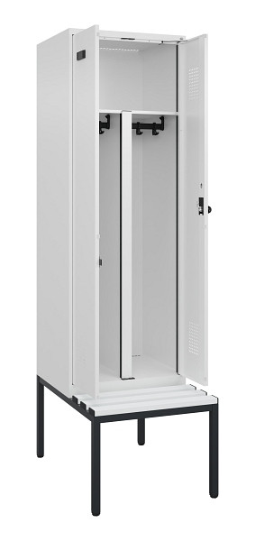C+P PSA Doppel-Spind Evolo PLUS, Bank, 2 Abteile, 2120x600x815mm, 9016/9016, Drehriegel, Sitzfläche Kunststoff, Sitzbank, 0490527-20P S10074