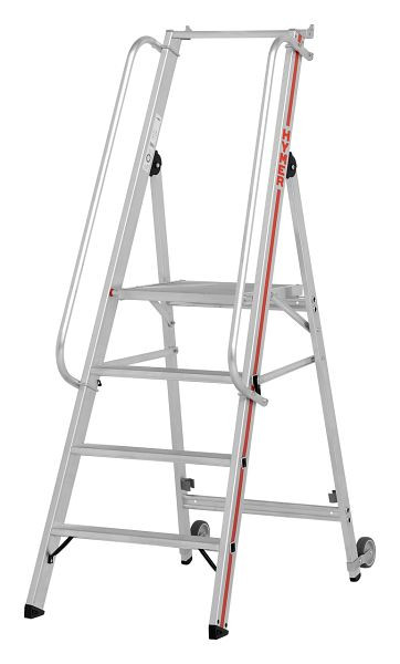 HYMER Plattformleiter mit Kipprollen und langem Handlauf, 4 Stufen, Standhöhe 0,95 m, 808104
