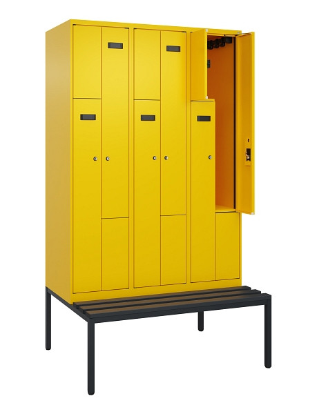 C+P Z-Spind Evolo PLUS, Bank, 6 Fächer, 2120x1200x815mm, 1023/1023, Zylinderschloss, Sitzfläche Kunststoff, Sitzbank, 0490537-326 S10103