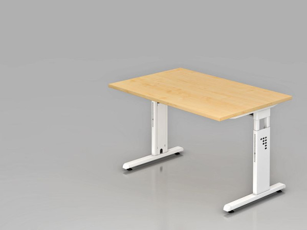 Hammerbacher Schreibtisch C-Fuß 120x80cm Ahorn/Weiß, Arbeitshöhe 65-85 cm, VOS12/3/W