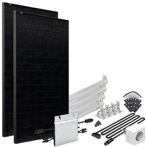 Offgridtec Solar-Direct 820W HM-800 Balkonkraftwerk Full Black Schukosteckdose - 15m - Montageset für Flachdach mit Stromzähler, 4-01-016030-023