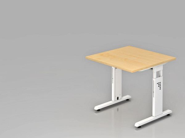 Hammerbacher Schreibtisch C-Fuß 80x80cm Ahorn/Weiß, Arbeitshöhe 65-85 cm, VOS08/3/W