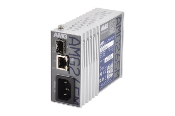 AMG Systems Industrieller Mini Medienkonverter, 1 x 10/100BT RJ45, 1 x 100/1000FX SFP Slot, DIP Switch, DIN Rail / Wandmontage, VAC IEC, AMG265M-1F-1S