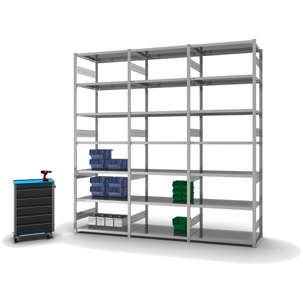 hofe Fachboden-Grundregal, 3000x600x1000 mm, 7 Fachebenen, verzinkt, 330 kg Fachlast, 2400 kg Feldlast, zweiseitige Bedienung, HZG30610AS