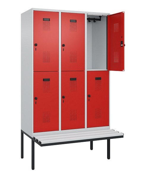 C+P Doppelstock-Spind Evolo PLUS, Bank, 6 Fächer, 2120x1200x815mm, 7035/3020, Drehriegel, Sitzfläche Kunststoff, 0493407-32 S10086