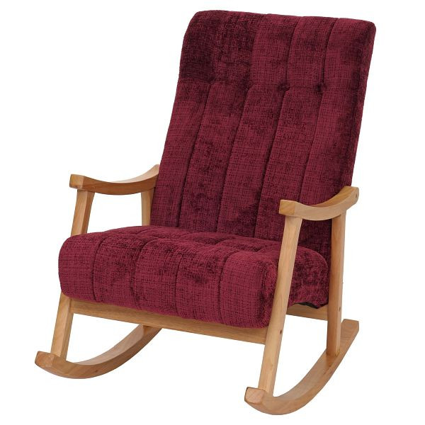 Mendler Schaukelstuhl HWC-K10, Relaxsessel, Holz FSC® Stoff/Textil Chenille (465g/m²), bordeaux, Gestell natur, 109338