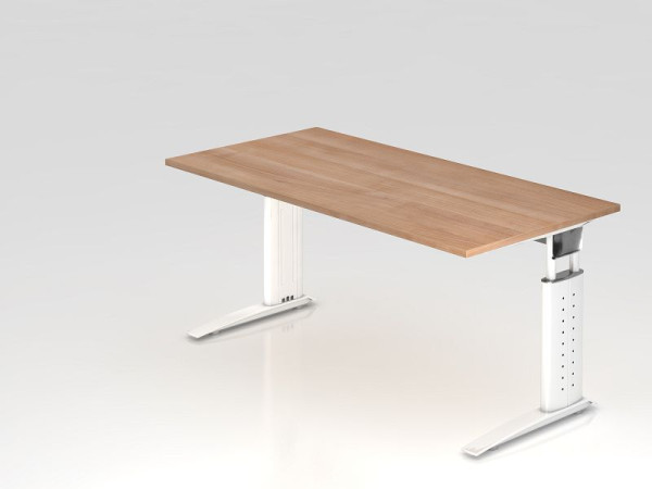 Hammerbacher Schreibtisch C-Fuß 160x80cm Nussbaum/Weiß, Arbeitshöhe 68-86 cm einstellbar, VUS16/N/W
