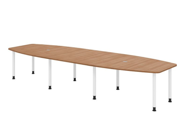 Hammerbacher Konferenztisch KT40C, 400 x 130 cm, Platte: Nussbaum, 25mm dick, Acht-Fuß-Gestell Weiß, Rundrohr 6 cm, Arbeitshöhe 72-74 cm, VKT40C/N/W