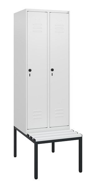 C+P Umkleidespind Classic PLUS, mit untergebauter Sitzbank, 2 Abteile, 1950x600x815mm, 9016/9016, Drehriegel, 0800505-20 S10044