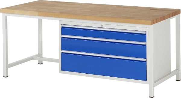 RAU Werkbank Serie 8000 - Gestell-Bauweise (Schweißgestell), Unterbau-Container (3x XXL-Schublade), 2000x840x900 mm, 03-8359A1-209B4S.11