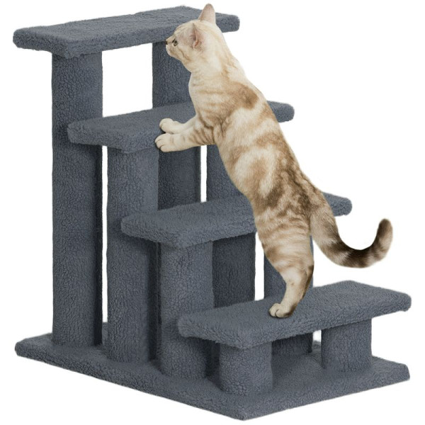 PawHut Tiertreppe Katzentreppe Hundetreppe Treppe für Katze und Hunde 4 Stufen Grau 63,5x43x60cm, D30-006GY