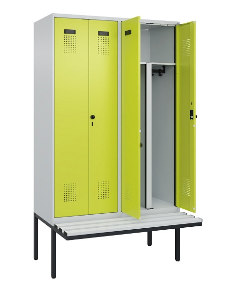C+P PSA Doppel-Spind Evolo PLUS, Bank, 4 Abteile, 2120x1200x815mm, 7035/0024, Drehriegel, Material Sitzfläche Kunststoff, 0490427-40P S10069