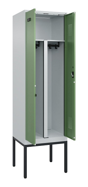 C+P PSA Doppel-Spind Evolo PLUS, Gestell, 2 Abteile, 2120x600x500mm, 7035/6011, Zylinderschloss, 0490327-20P S10037