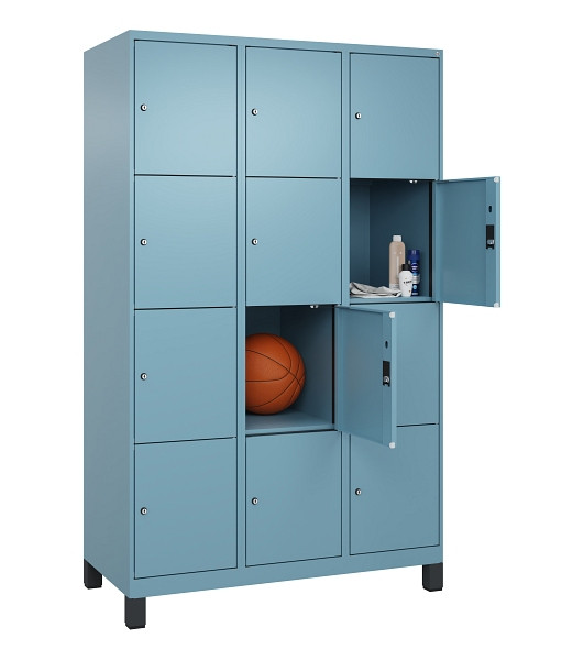 C+P Schließfachschrank Evolo PLUS, mit Füßen, 12 Fächer, 1950x1200x500mm, 0010/2406015 RDS Architekturblau, Abteile 3, 049010-324 S10021