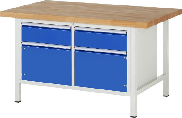 RAU Werkbank Serie 8000 - Gestell-Bauweise (Schweißgestell), Doppel-Unterbau-Container (1x Schublade, 1x Flügeltür), 1500x840x900 mm, 03-8466A2-159B4S.11