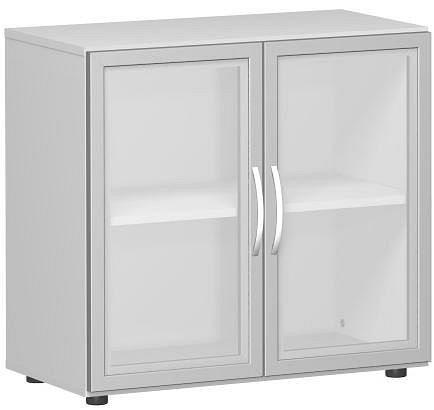 geramöbel Flügeltürenschrank mit satinierten Glastüren im Holzrahmen, mit Standfüßen, inkl. Türdämpfer, 800x420x752, Lichtgrau, S-382800-GTL