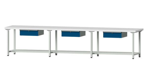 ANKE Werkbänke Arbeitstisch, Modell 203, 4050 x 800 x 850 mm, RAL 7035/5010, KSP 50 mm, 401.538