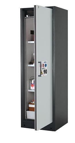 asecos Feuerbeständiger Gefahrstoffschrank Select W-63R-O "one touch", 3 Einlegeböden, Tür grau, 201463