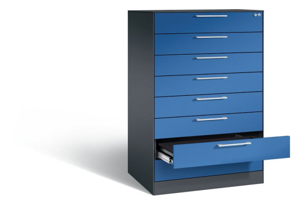 C+P Schubladenschrank Asisto, H1310xB800xT600mm, Farbe: Schwarzgrau / Enzianblau, Bügelgriff, 146223-800 S10022