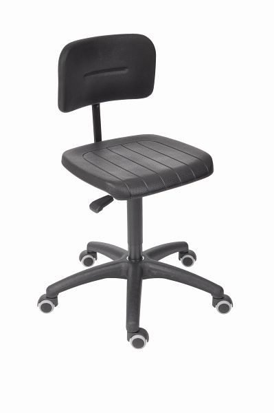 Lotz Arbeitsstuhl, Sitz und Rücken PU-4500 schwarz, Kunststoff-Fußkreuz schwarz, Doppelrollen für harte Böden, Sitzhöhe 465-655 mm, 6162.11