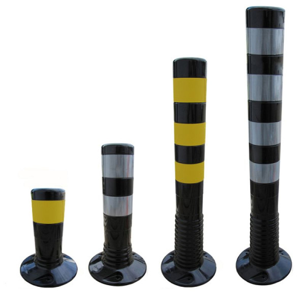 Stein HGS Absperrpfosten "Elasto Schwarz" Ø80mm, überfahrbar, retroreflektierende Streifen, Höhe: 750mm, Streifen: reflektierend, silber, 15295-2